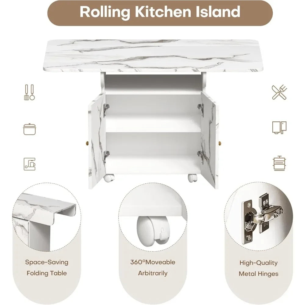 Rolling Kitchen Island with Drop Leaf Storage Cabinet on Wheels
