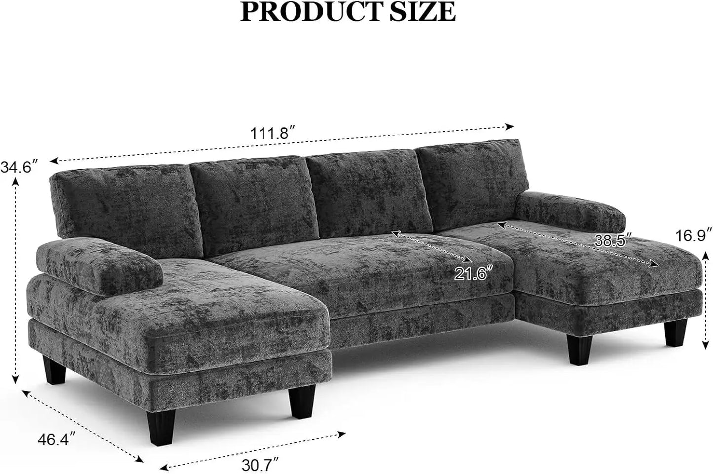 U Shaped Sectional Sofa 111 Inch Modular Couch Double Chaise Living Room