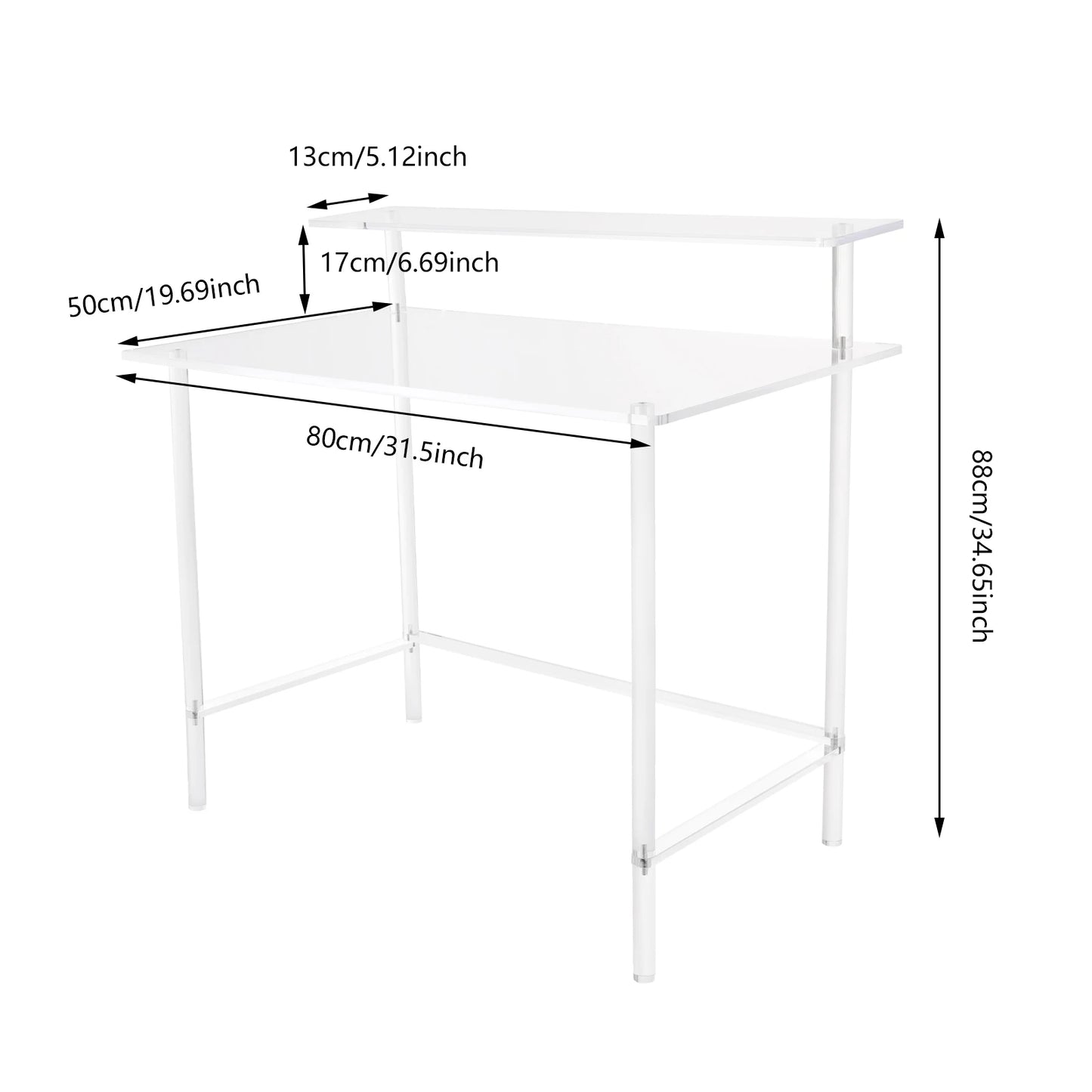 2-Tier Clear Acrylic Computer Desk Home Office Study Table Stylish Design
