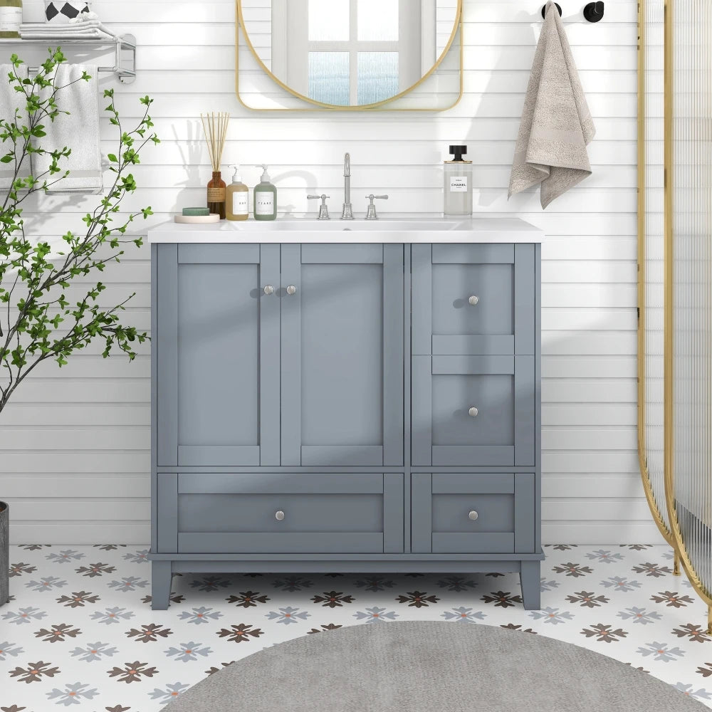 36 Inch Modern Bathroom Vanity with USB Charging and Ample Storage