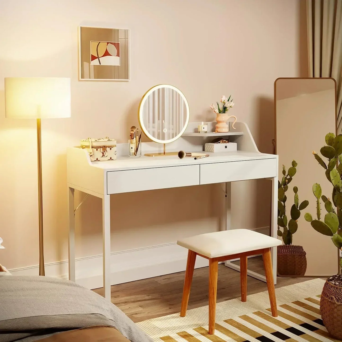 Modern 40 Inch Vanity Desk with 2 Drawers for Home Office and Makeup