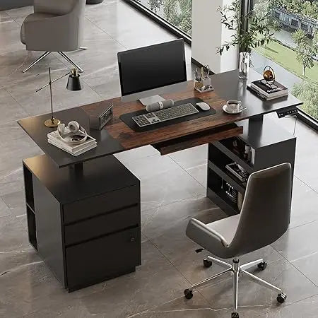 Height Adjustable Standing Desk with Drawers Electric Office Table