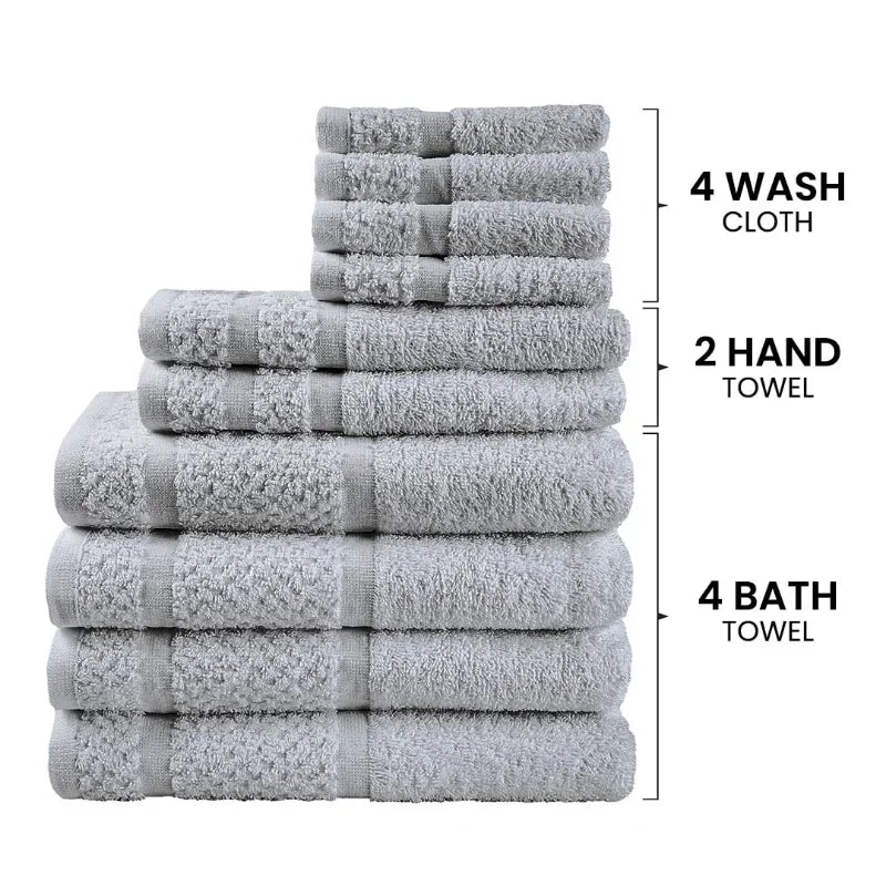 10 Piece Soft Cotton Towel Set Quick Dry Absorbent Durable Bathroom