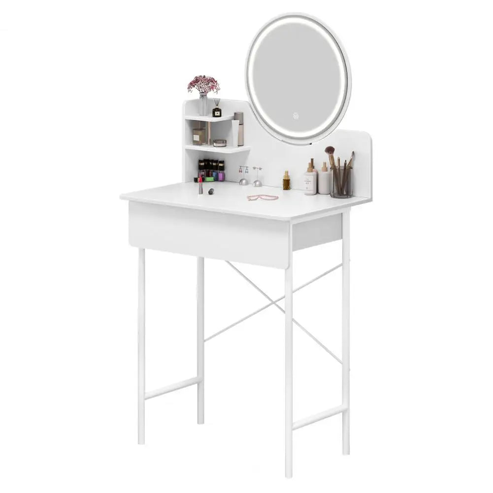 Bedroom Makeup Vanity Desk with LED Mirror Storage Shelves