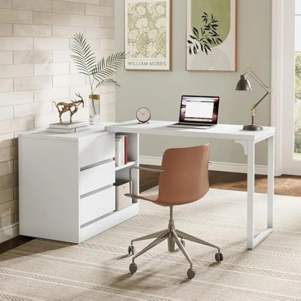 L-Shaped Computer Desk with Storage Cabinet Modern Corner Home Office