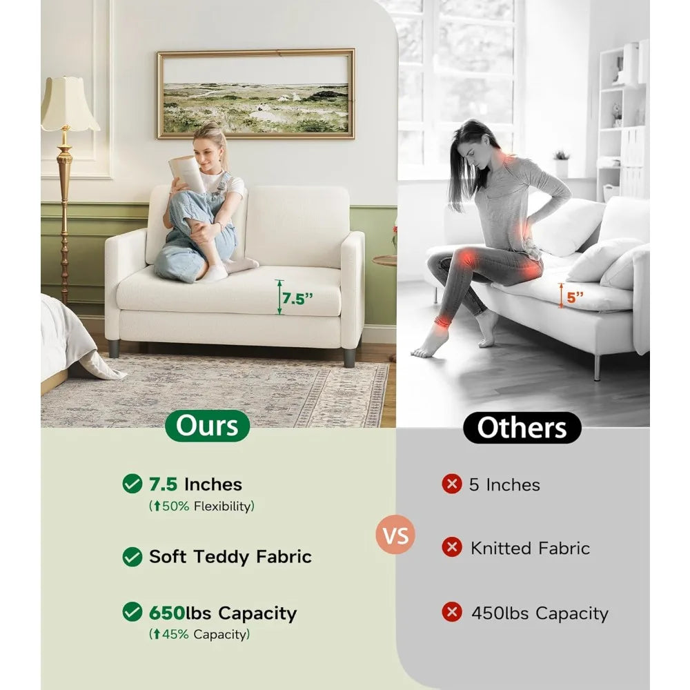 Ljustra 51" Loveseat Sofa Comfy Teddy Couch Tool-Free Setup Living Room