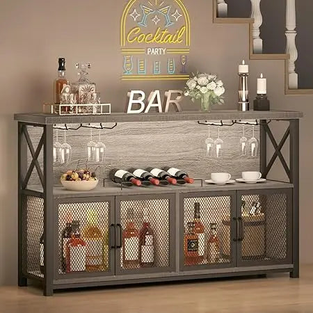Industrial Coffee Bar Cabinet Farmhouse Wine Storage Sideboard Organizer