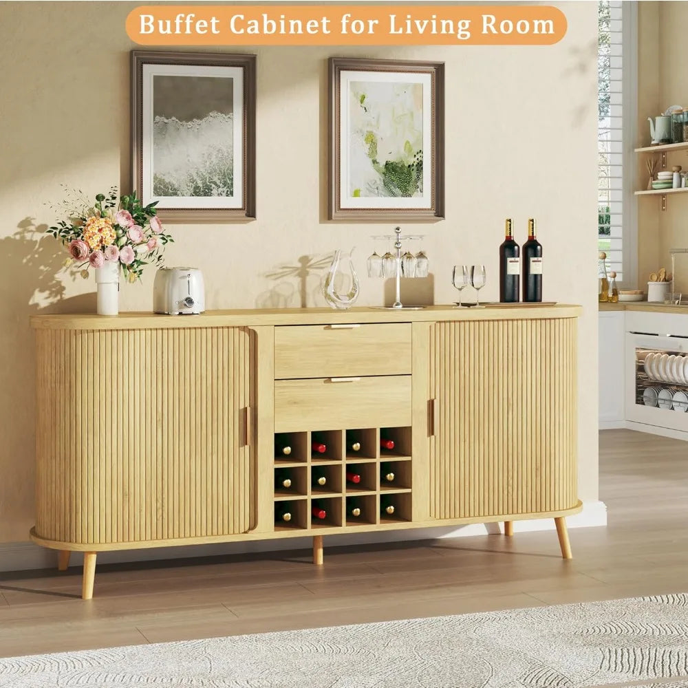 Ljustra Mid Century Sideboard Buffet Cabinet with Wine Storage and Drawers