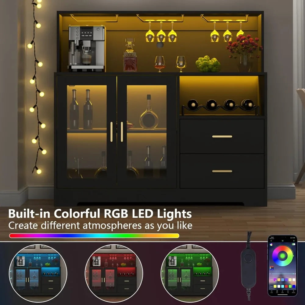 Wine Bar Cabinet with LED Light Modern Kitchen Buffet Sideboard Storage