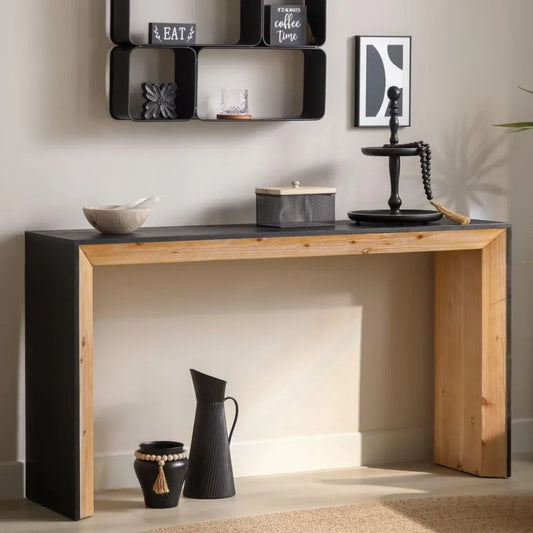 Black Natural Wooden Console Table Narrow Entryway Table Modern Design