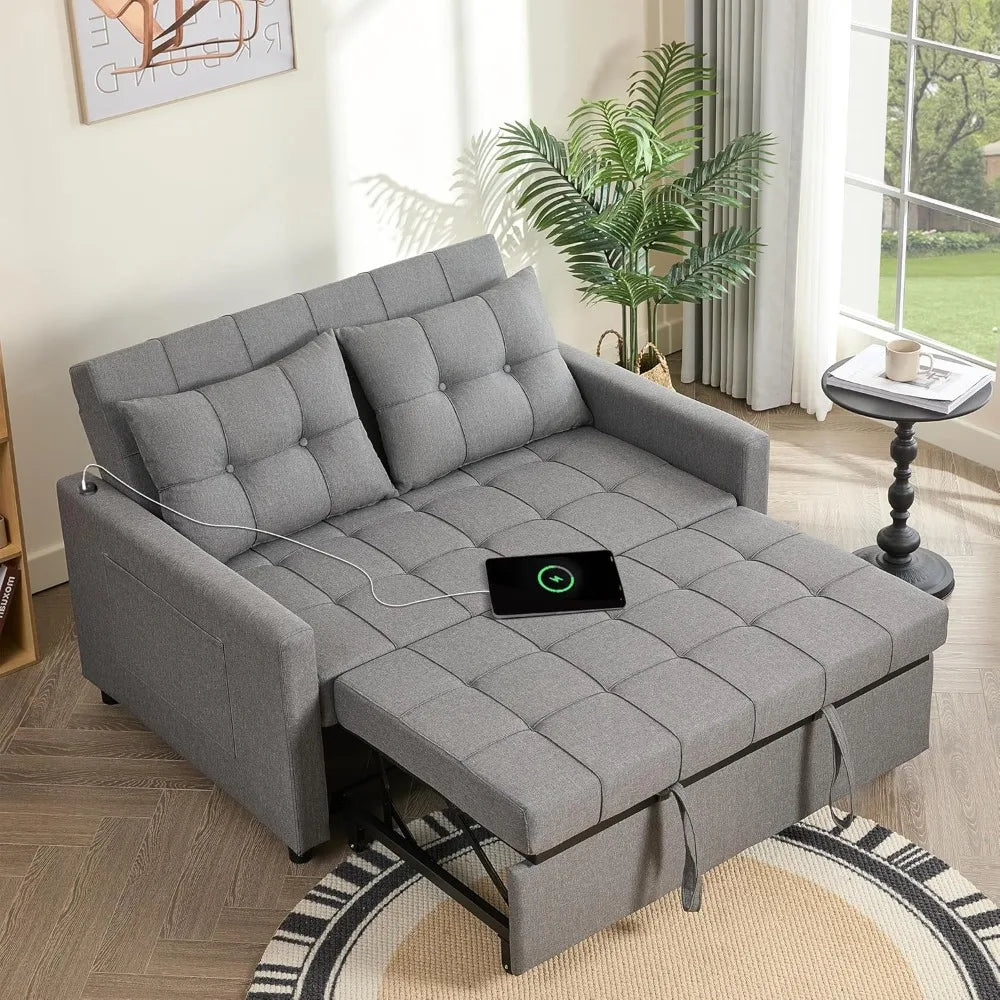 52 Inch Sleeper Sofa Bed Loveseat with Adjustable Backrest and USB Ports