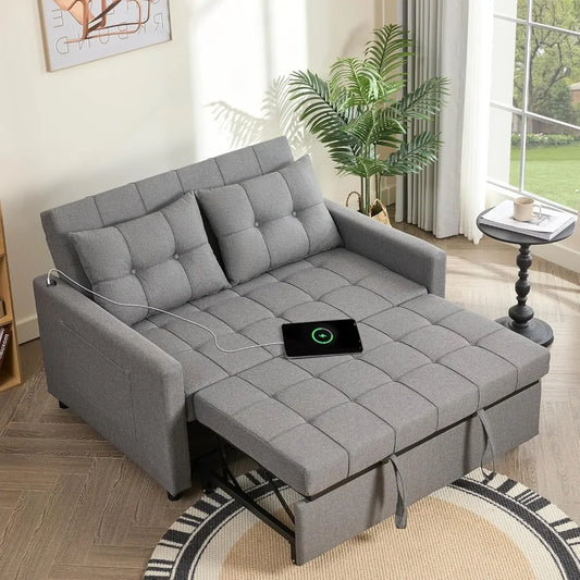 52 Inch Sleeper Sofa Bed Loveseat with Adjustable Backrest and USB Ports