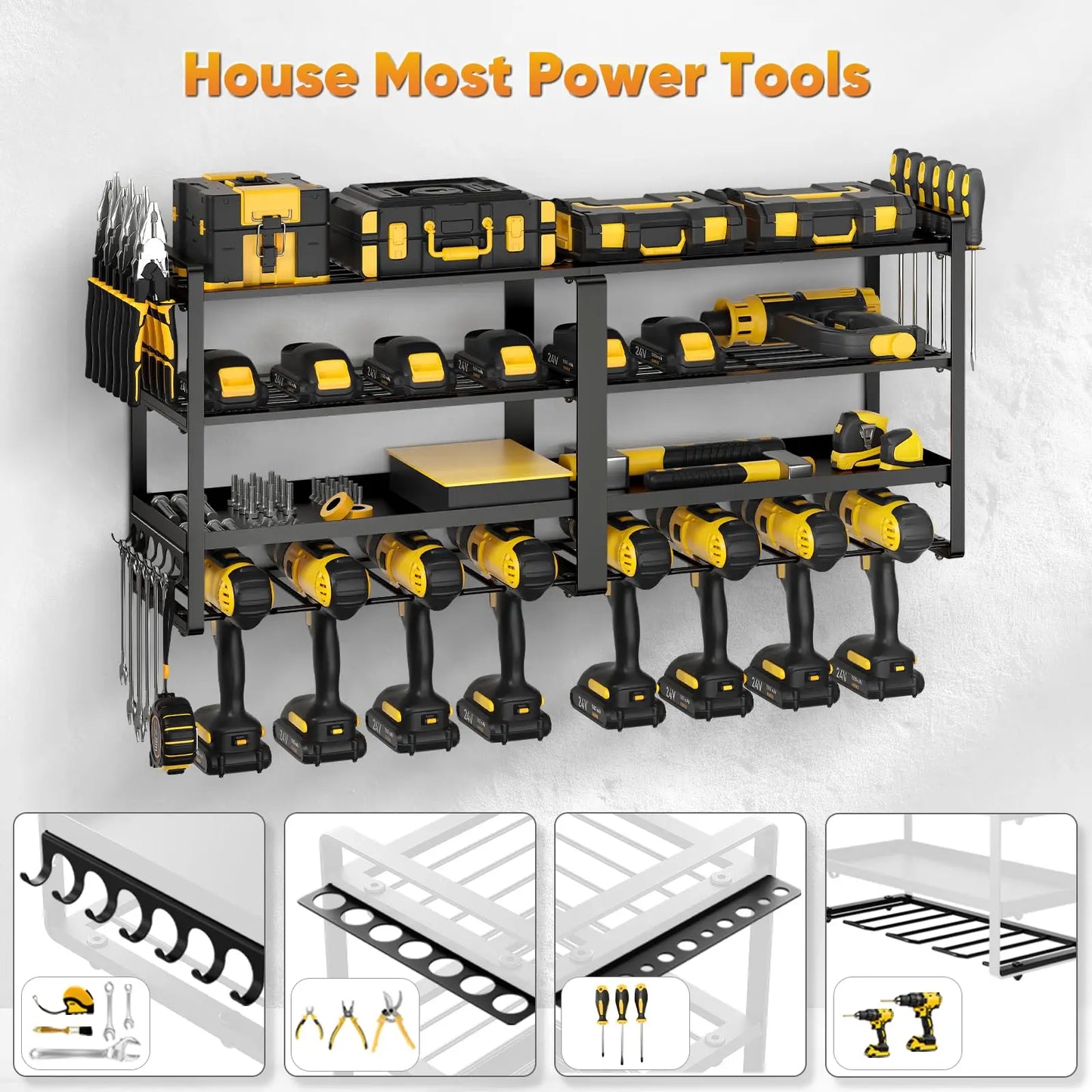 Power Tool Organizer Wall Mount Heavy Duty Drill Holder 4 Layer Storage