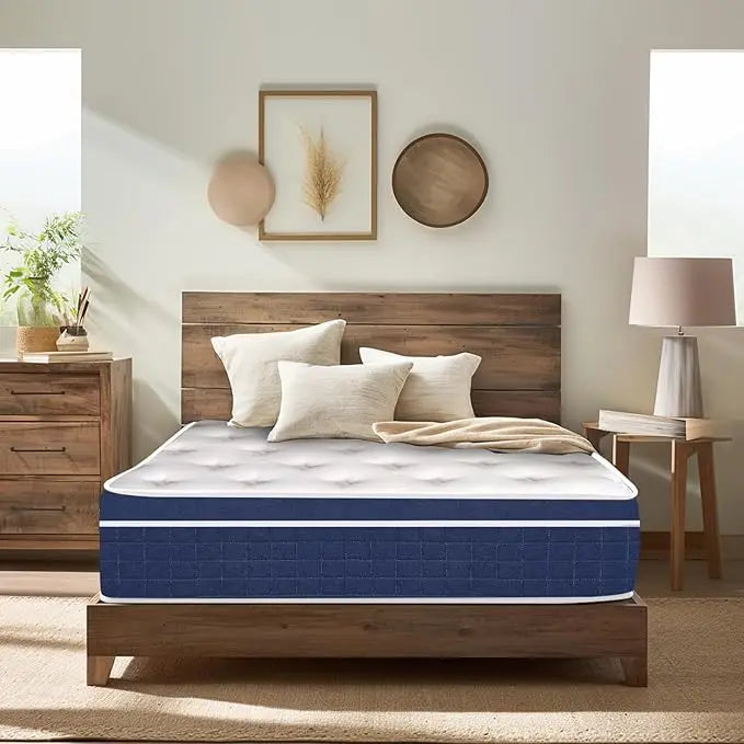 Royal Blue Full Size Medium Firm Hybrid Mattress Bed in a Box