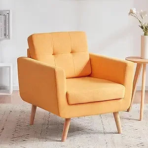 Linen Accent Chair Mid Century Modern Upholstered Reading Comfy Chair