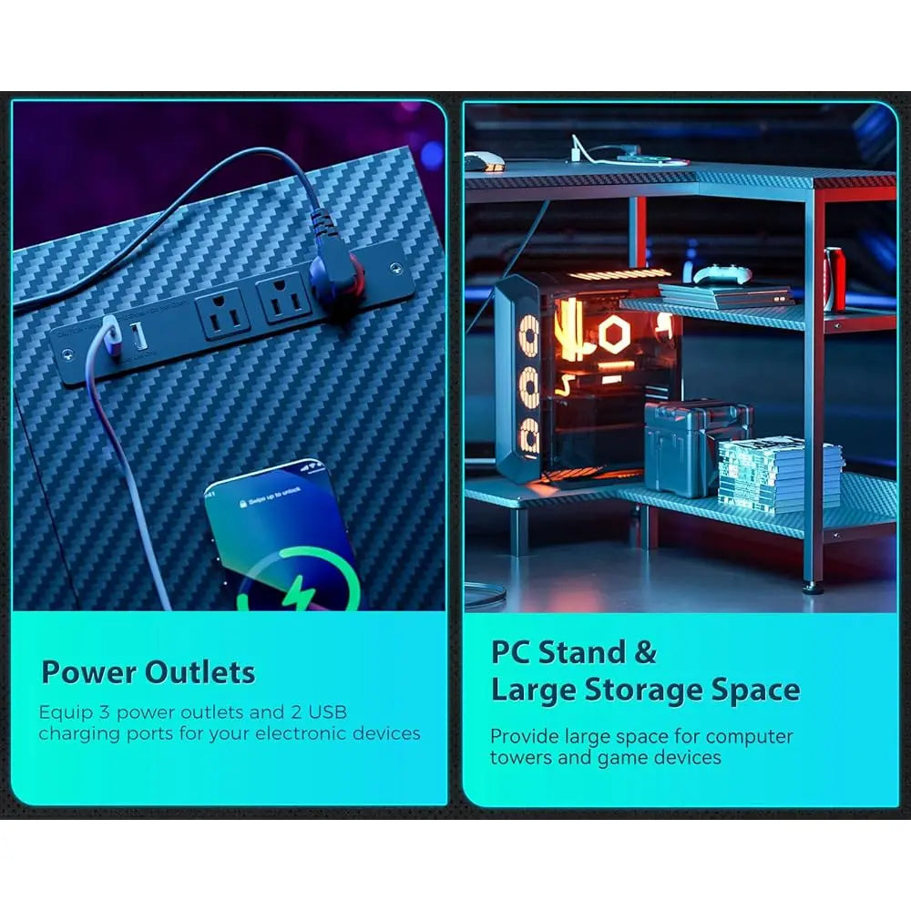 L Shaped Gaming Computer Desk with Power Outlets Corner Desk Small Space