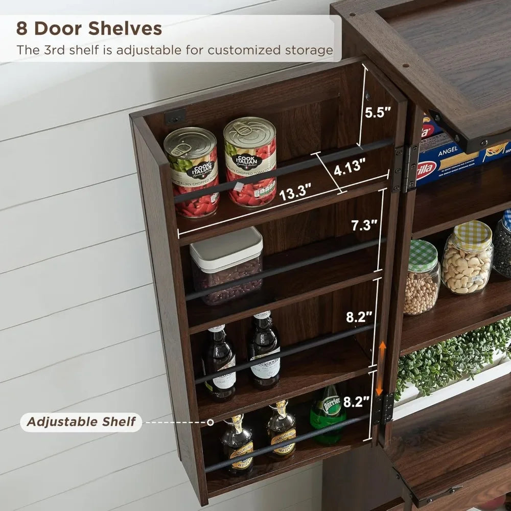 72 Inch Tall Kitchen Pantry Storage Cabinet with Barn Doors Organizer