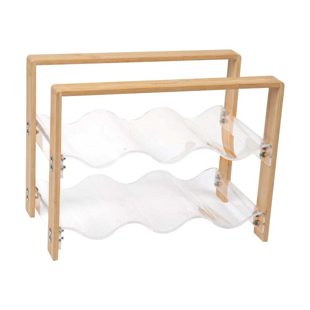 Modern Bamboo Acrylic Wine Rack 6 Bottle Holder Countertop Organizer