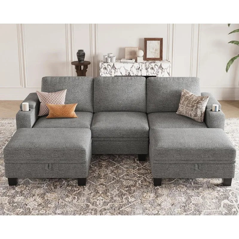 Small Corner Modular Sectional Couch U Shaped Sofa with Cup Holder