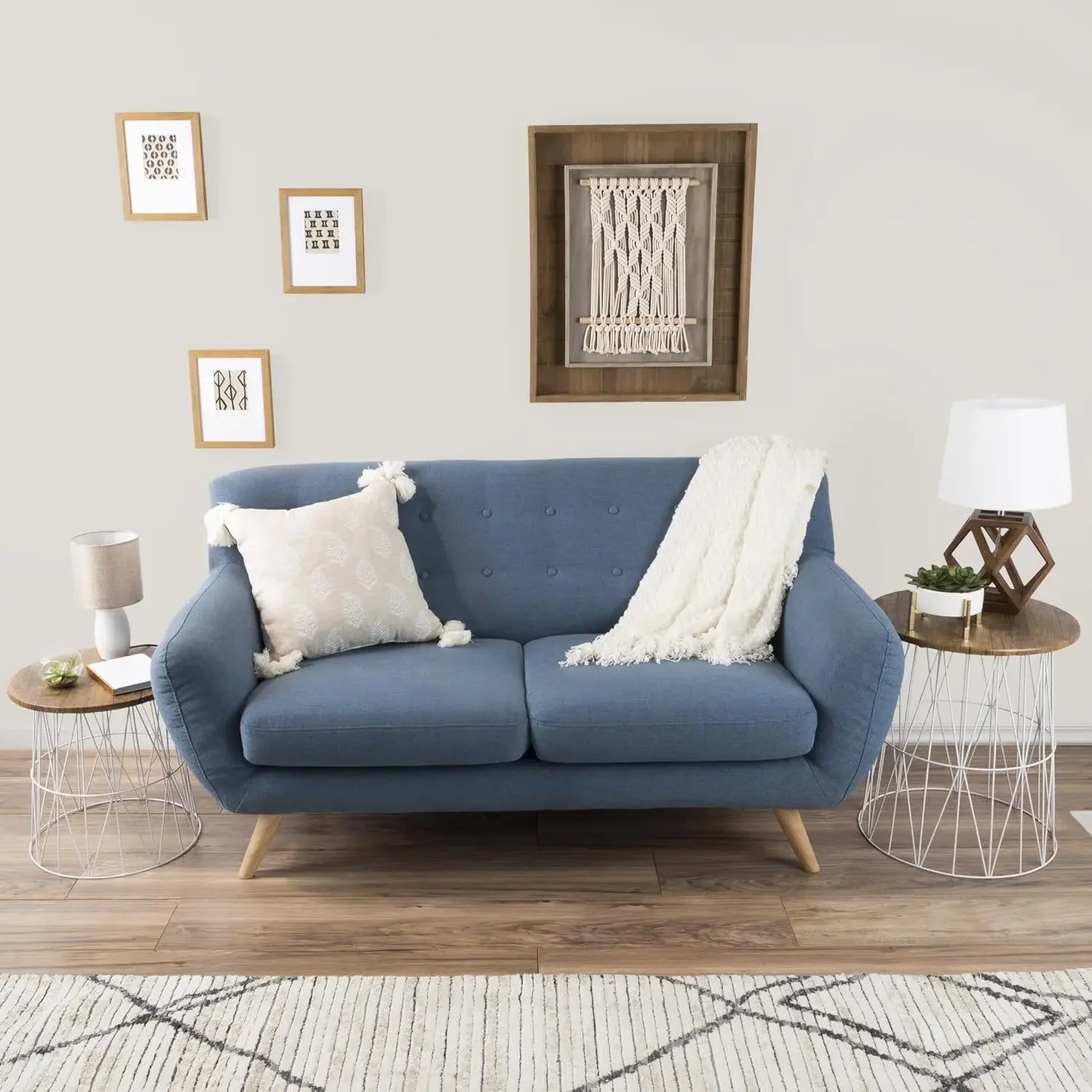 Set of 2 Nesting End Tables Round Side Tables with Removable Wood Tops