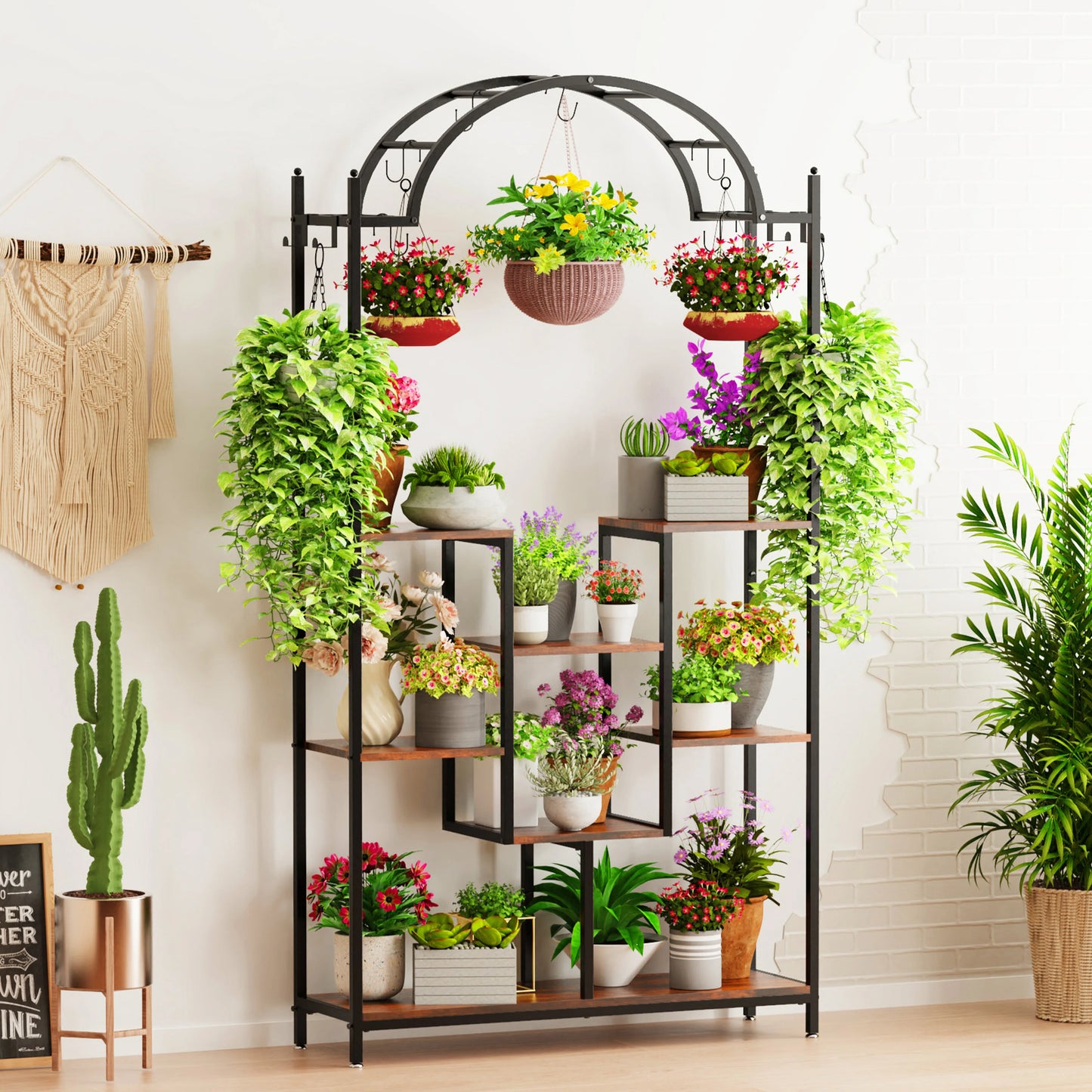 5-Tier Tall Indoor Plant Stand Arched Metal Flower Shelf Bonsai Rack
