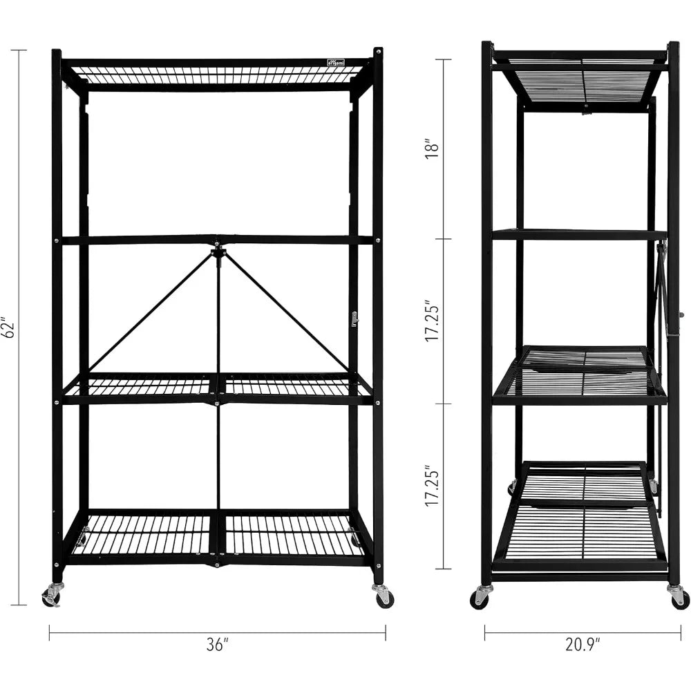Heavy-Duty 4-Tier Steel Storage Rack Foldable with Locking Wheels