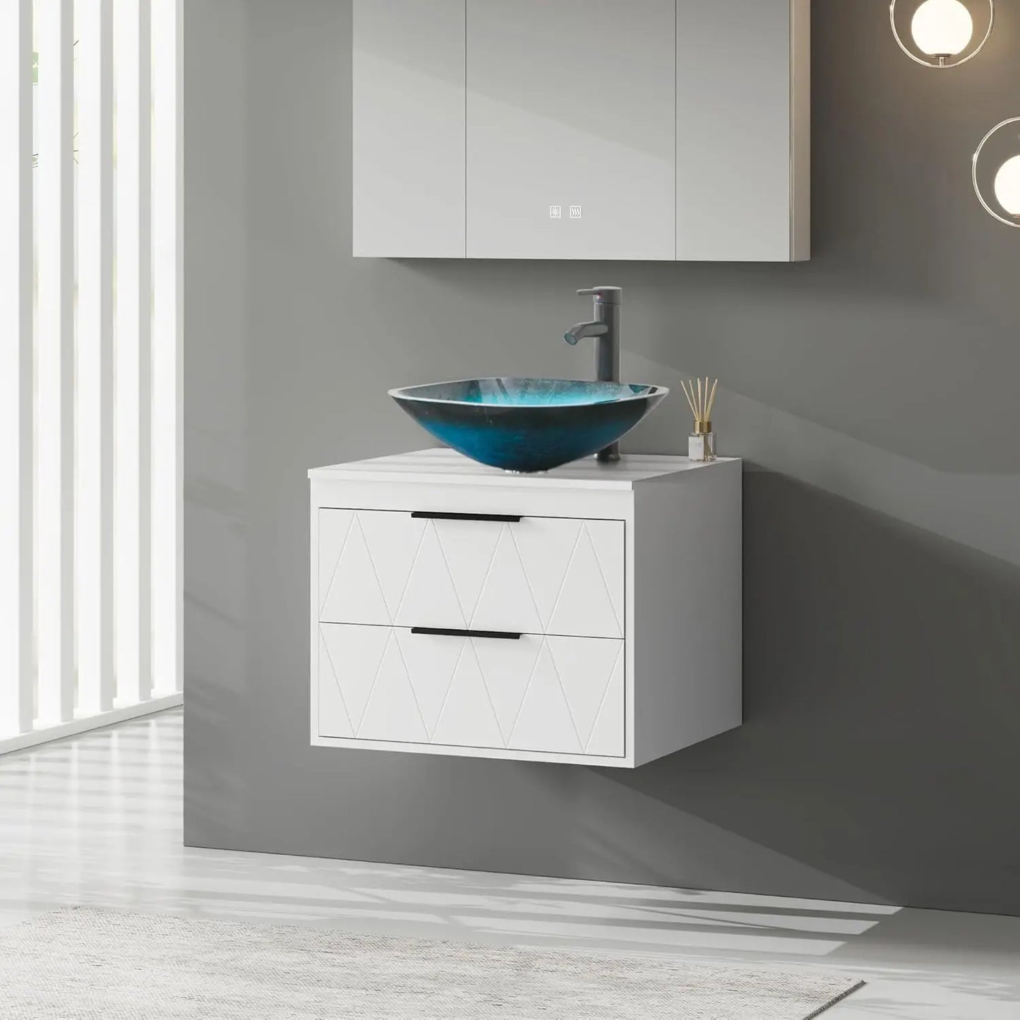 24 Inch Bathroom Vanity Wall Mounted Cabinet with Sink and Storage