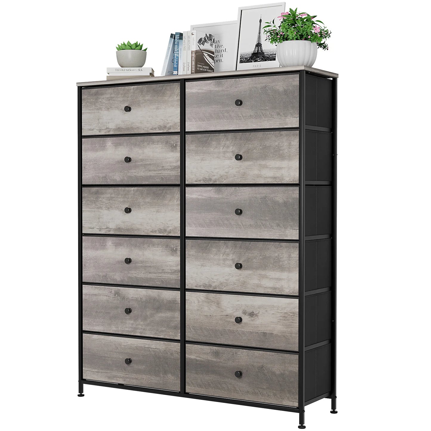 **** Chest of Drawers Fabric Storage 8/12 Drawers Wooden Top Metal Frame