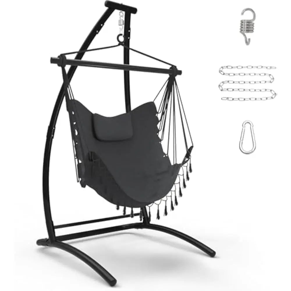 C Type Hammock Chair with Stand Neck Pillow for Outdoor Relaxation