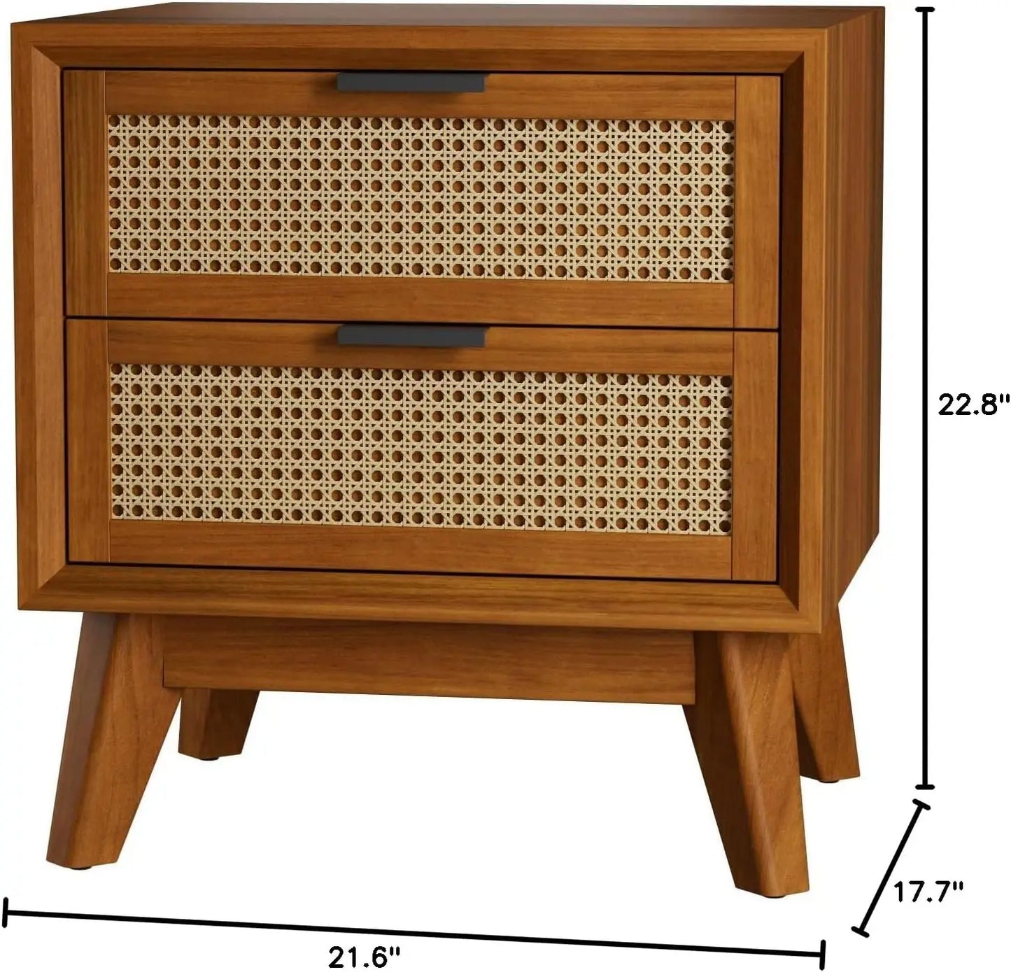 Jasper Deluxe Solid Wood Rattan Nightstand Mid Century Modern Side Table