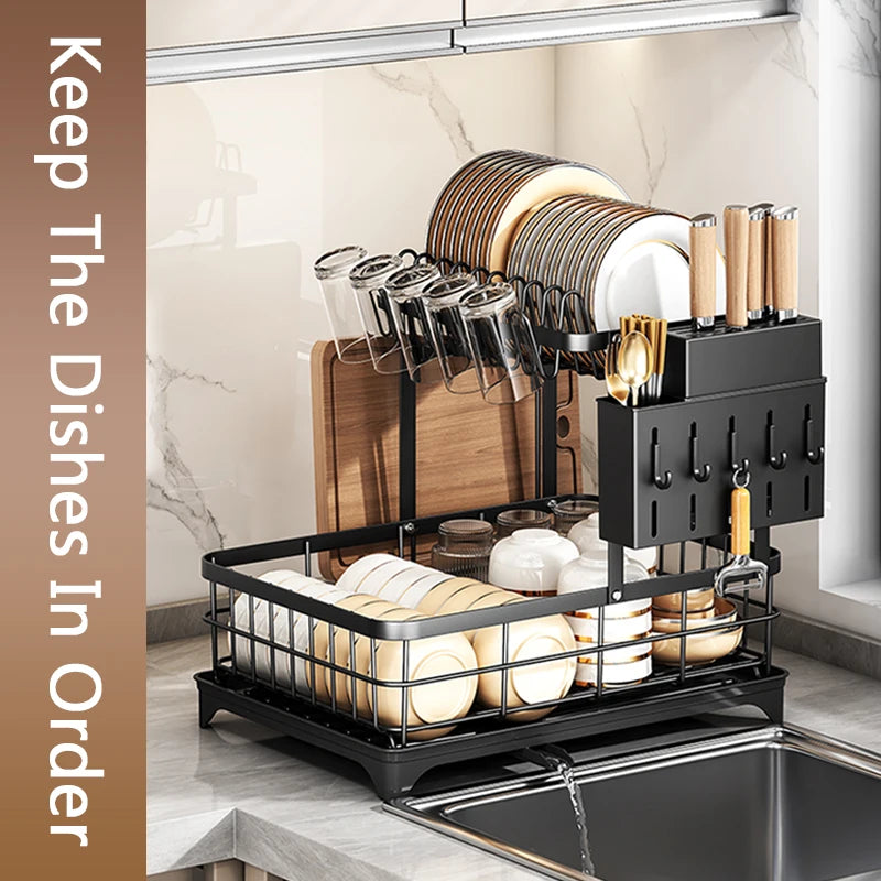 1 Or 2-Tier Space-Saving Kitchen Dish Drying Rack Multifunctional
