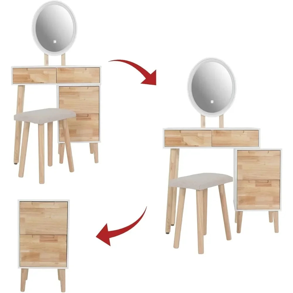 Small Vanity with 4 Drawers Adjustable Lighting Mirror for Small Spaces