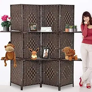 Ljustra 6 Panel Room Divider Folding Privacy Screen with Display Shelves