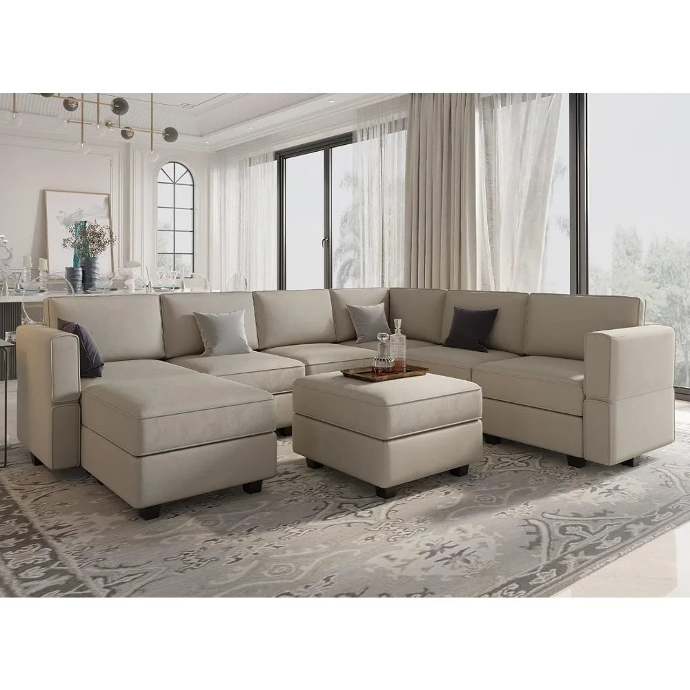 Modular Sectional Sofa Storage Seat U Shaped Couch with Ottoman