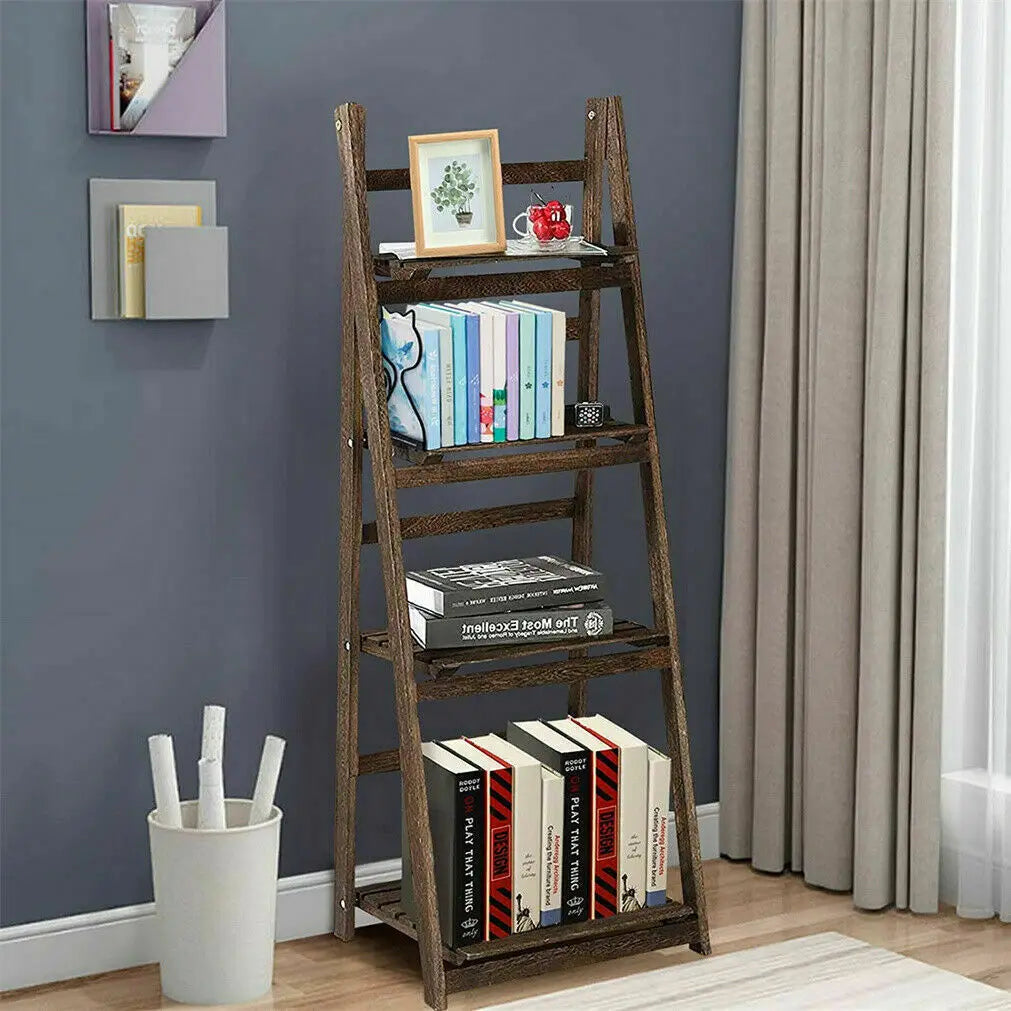 Rustic Wood Plant Stand 43" Foldable 4-Shelf Indoor Outdoor Rack