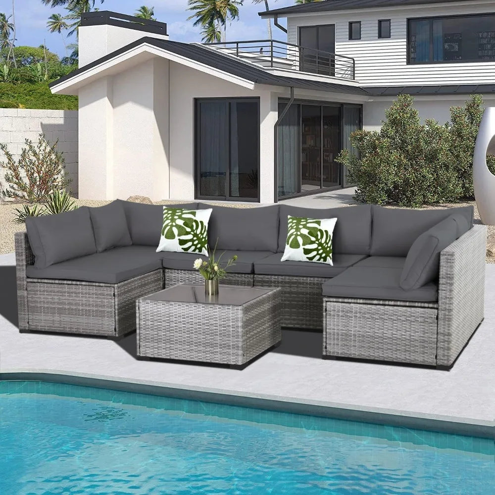 Modular Wicker Outdoor Sectional Sofa Set Patio Furniture Conversation Set