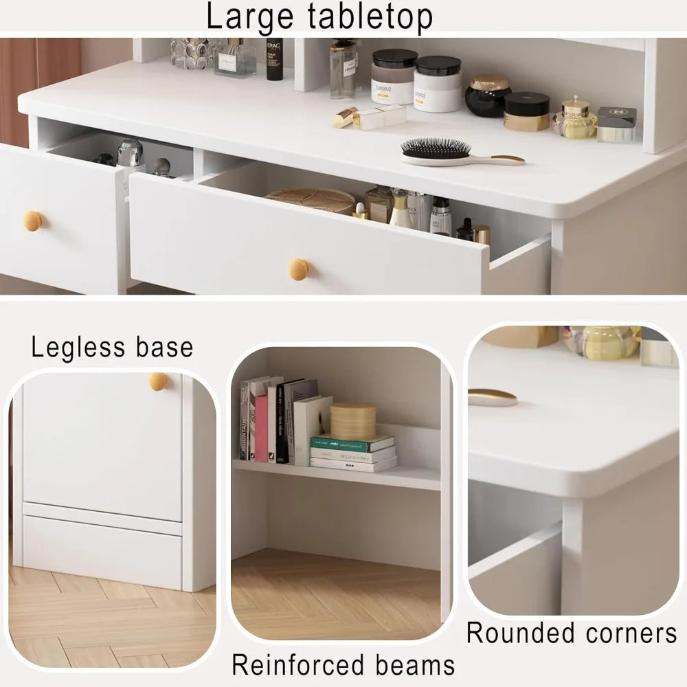 Ljustra Makeup Vanity Table with LED Mirror and Storage Drawers