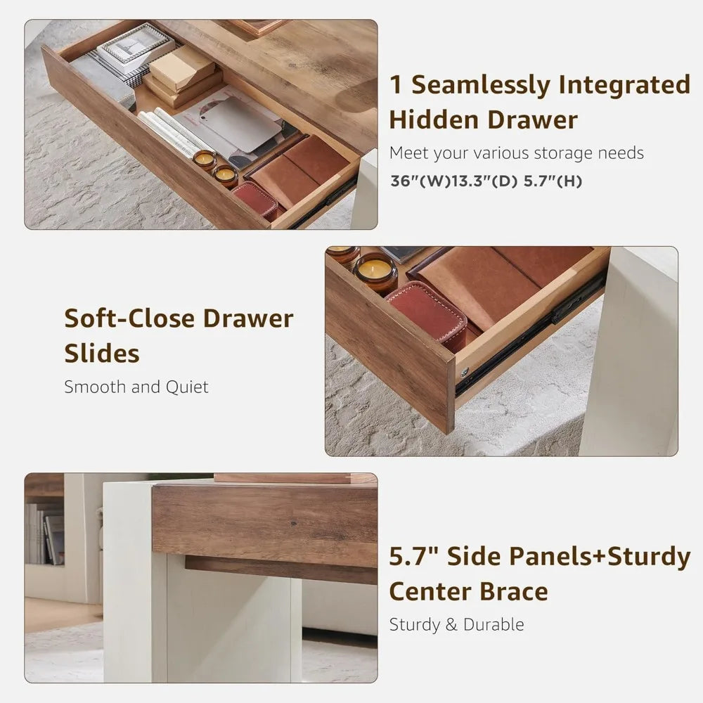 Farmhouse Coffee Table with Hidden Storage Modern Rustic Center Table