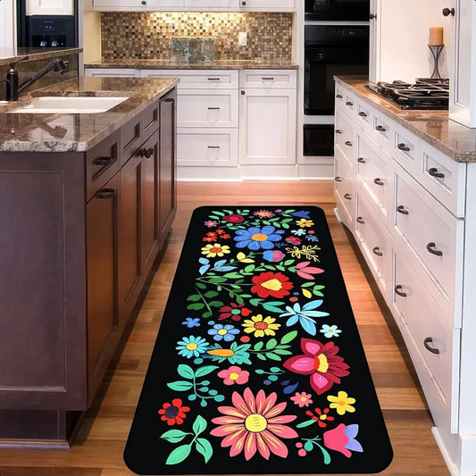 Ljustra Mexican Floral Rug Multicolor 20x47 Inch Runner NonSlip Soft