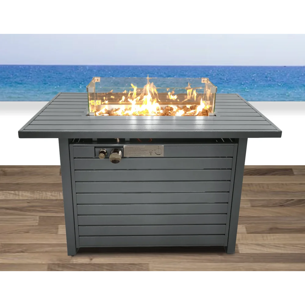 42'' Steel Propane Outdoor Fire Pit Table with Lid for Backyard Patio