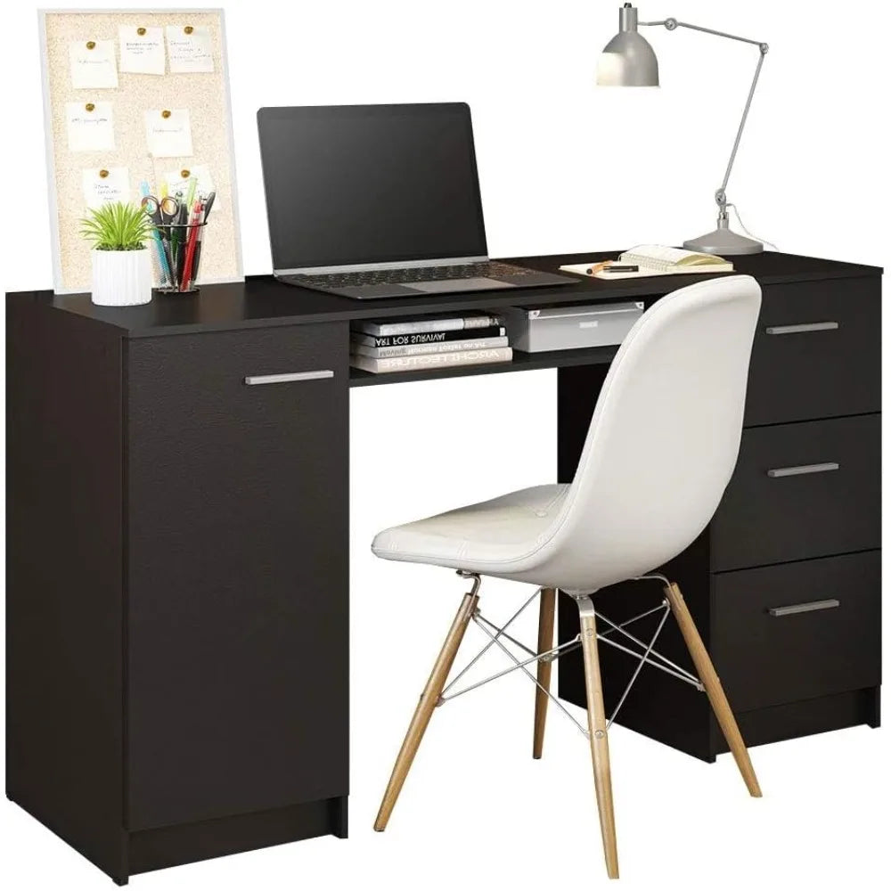 Computer Desk with Drawers and Storage Shelf Modern Home Office Workstation