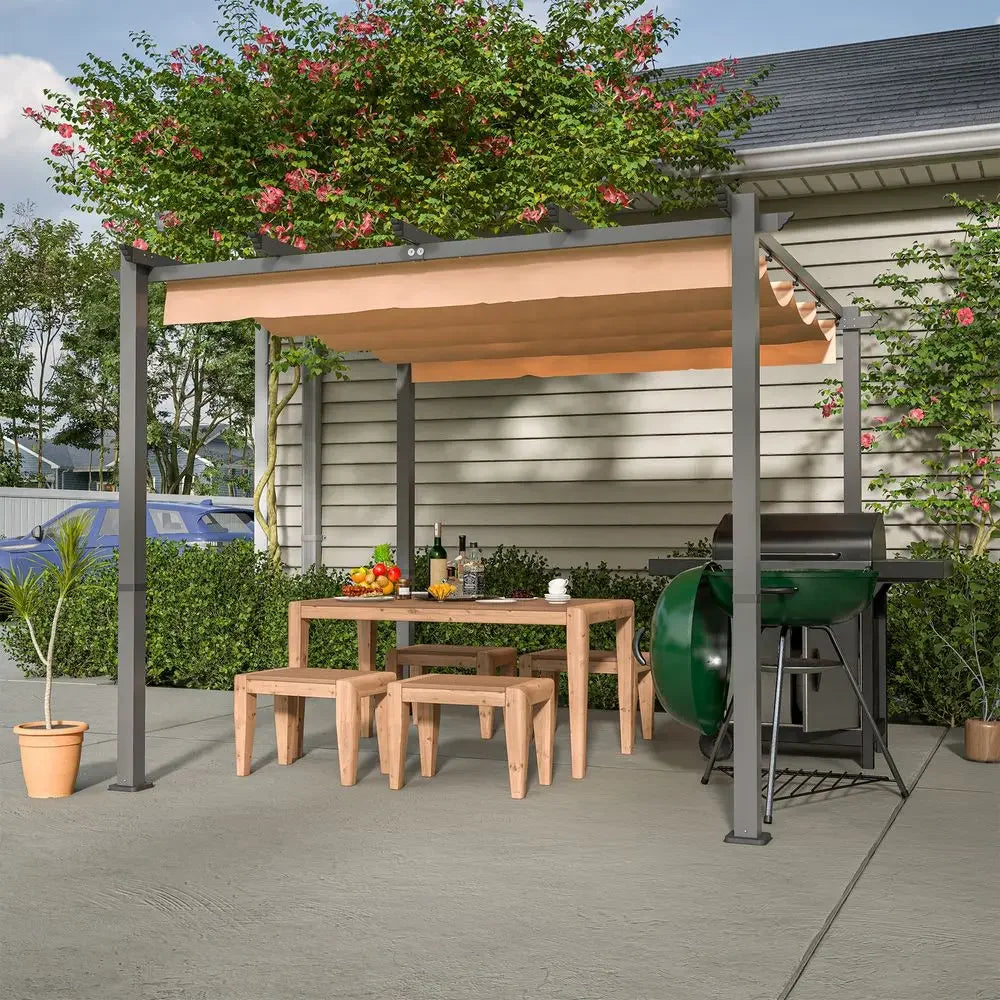 10x10 Aluminum Patio Pergola Retractable Canopy Outdoor Shade Shelter