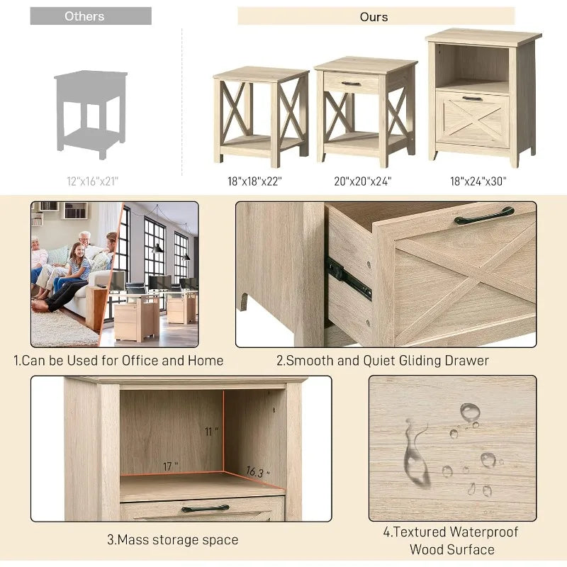 Ljustra 30 Inch Tall Nightstand Set of 2 Sturdy Wood Bedside Table