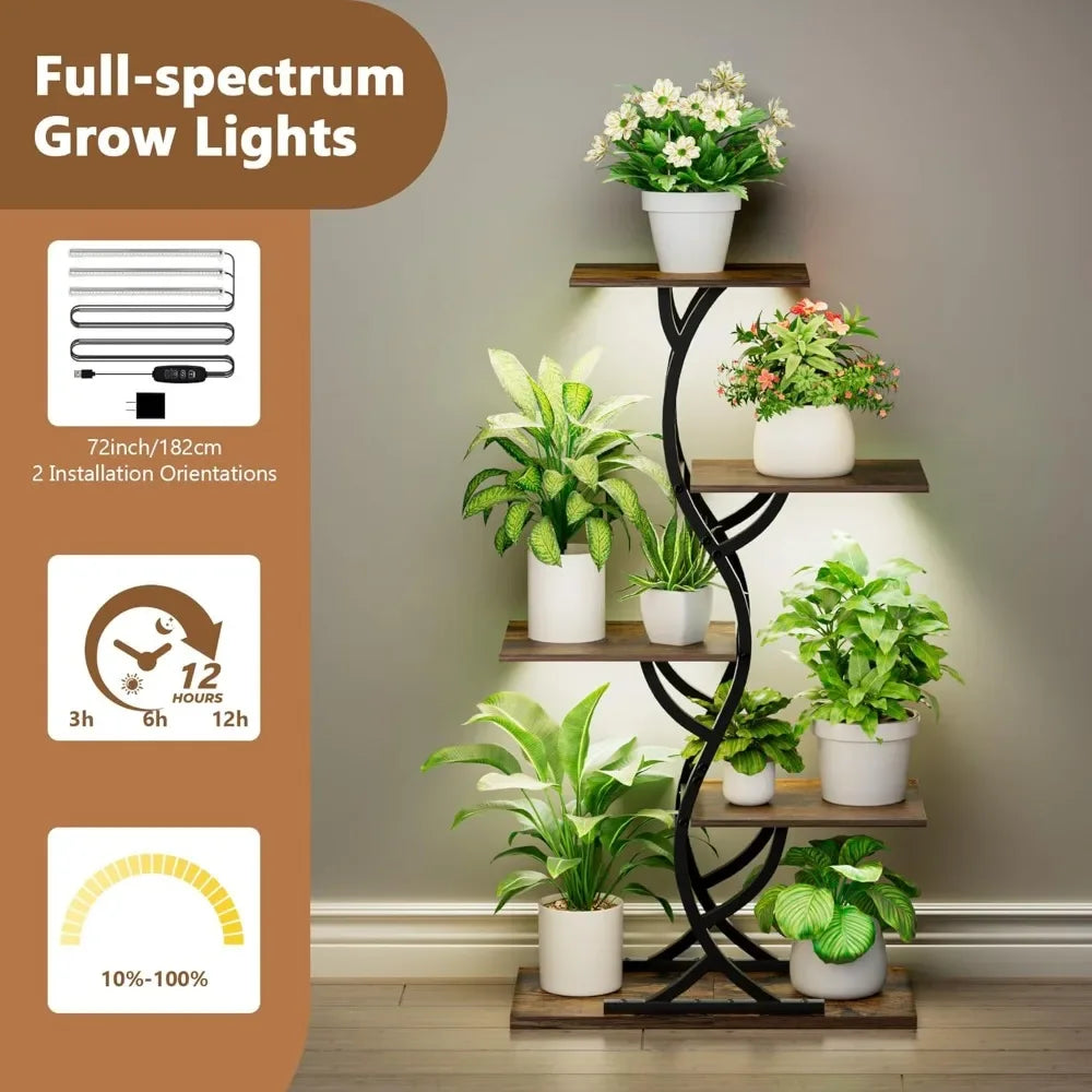Indoor Plant Stand with Grow Lights 5 Tier Metal Shelf for Plants