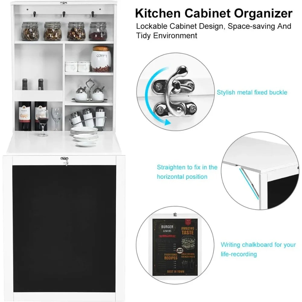 Folding Wall Mounted Desk with Storage Shelves and Hooks for Small Spaces