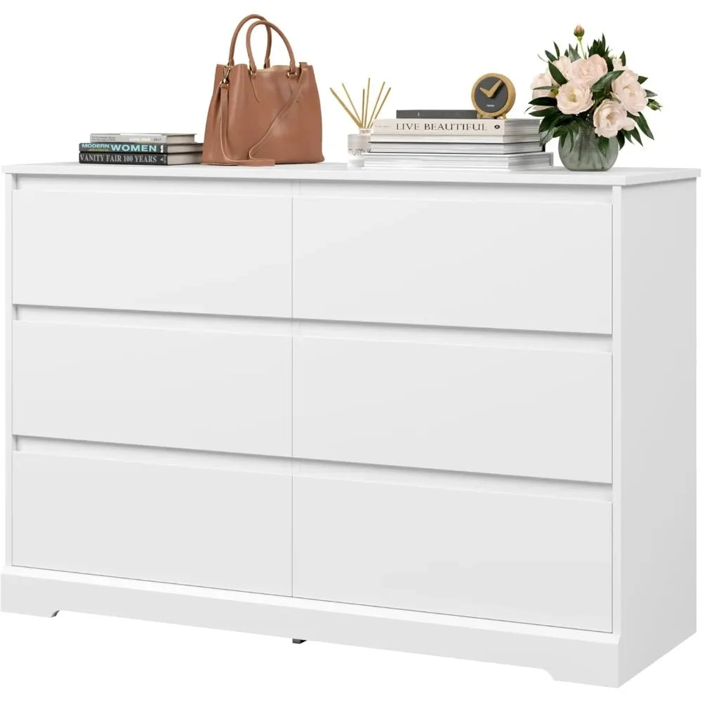 Modern 6 Drawer Double Dresser Freestanding Storage Organizer Cabinet