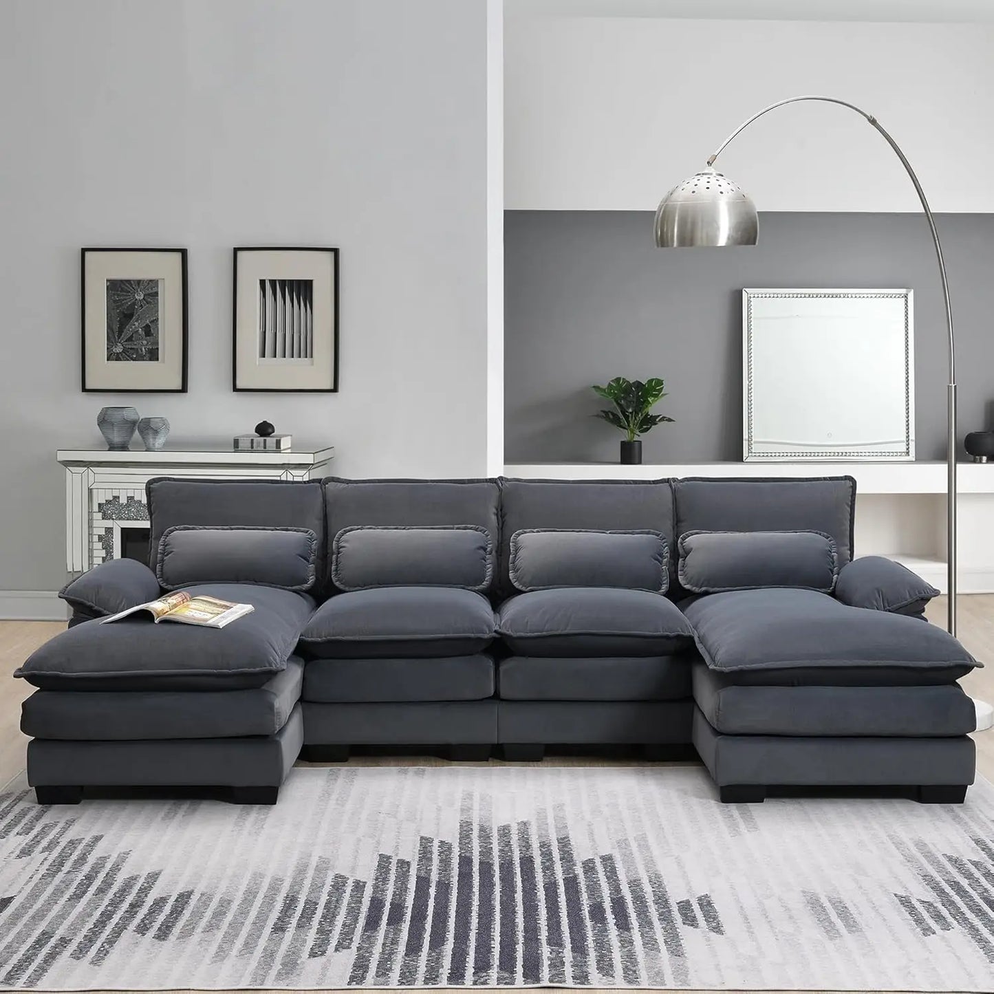 Luxury Modern U Shaped Sofa 110 Inch 4 Seater Sectional Couch