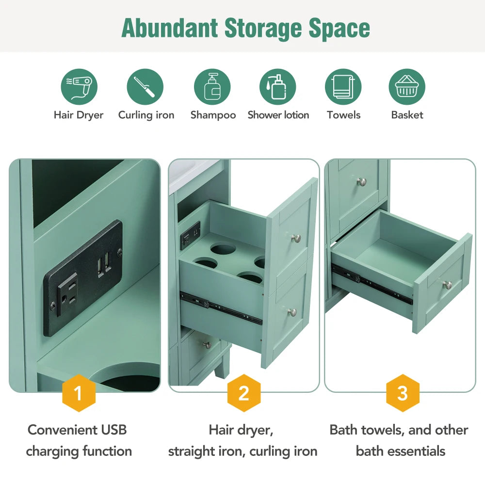 36 Inch Modern Bathroom Vanity with USB Charging and Ample Storage