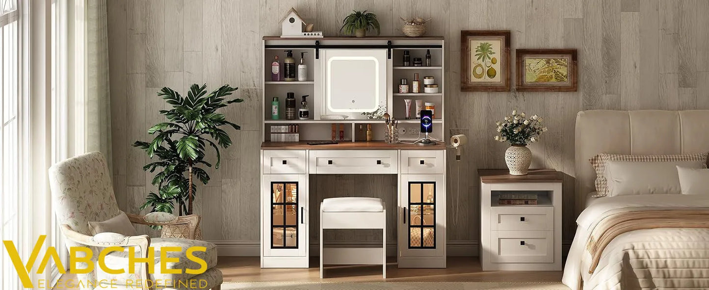 Ljustra Vanity Makeup Desk with Sliding Mirror and LED Lights