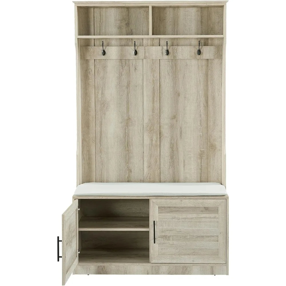 Wood Coat Rack Storage Shoe Cabinet with Clothes Hook and Sponge Pad